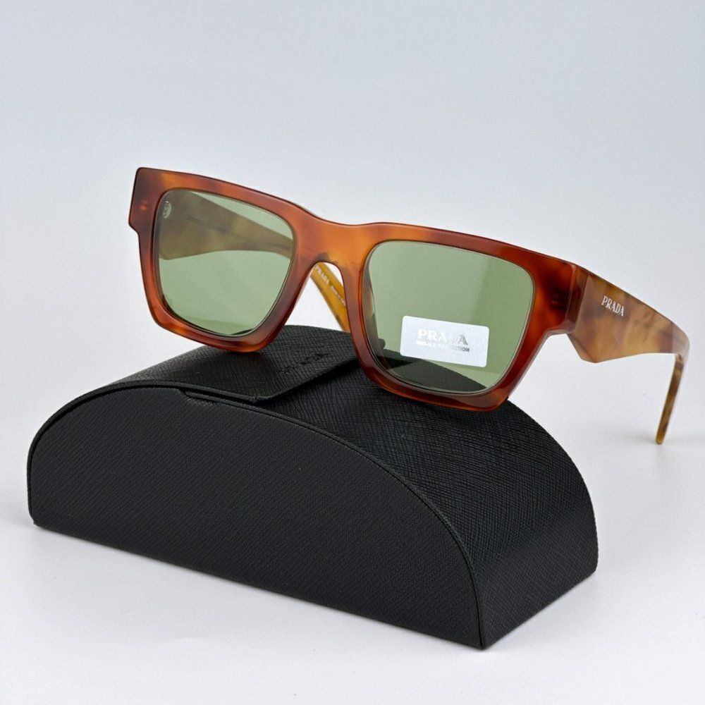 NEW Prada PRA06S 11P60C Cognac Tortoise Green Square Unisex Sunglasses PR A06S - Picture 2 of 10